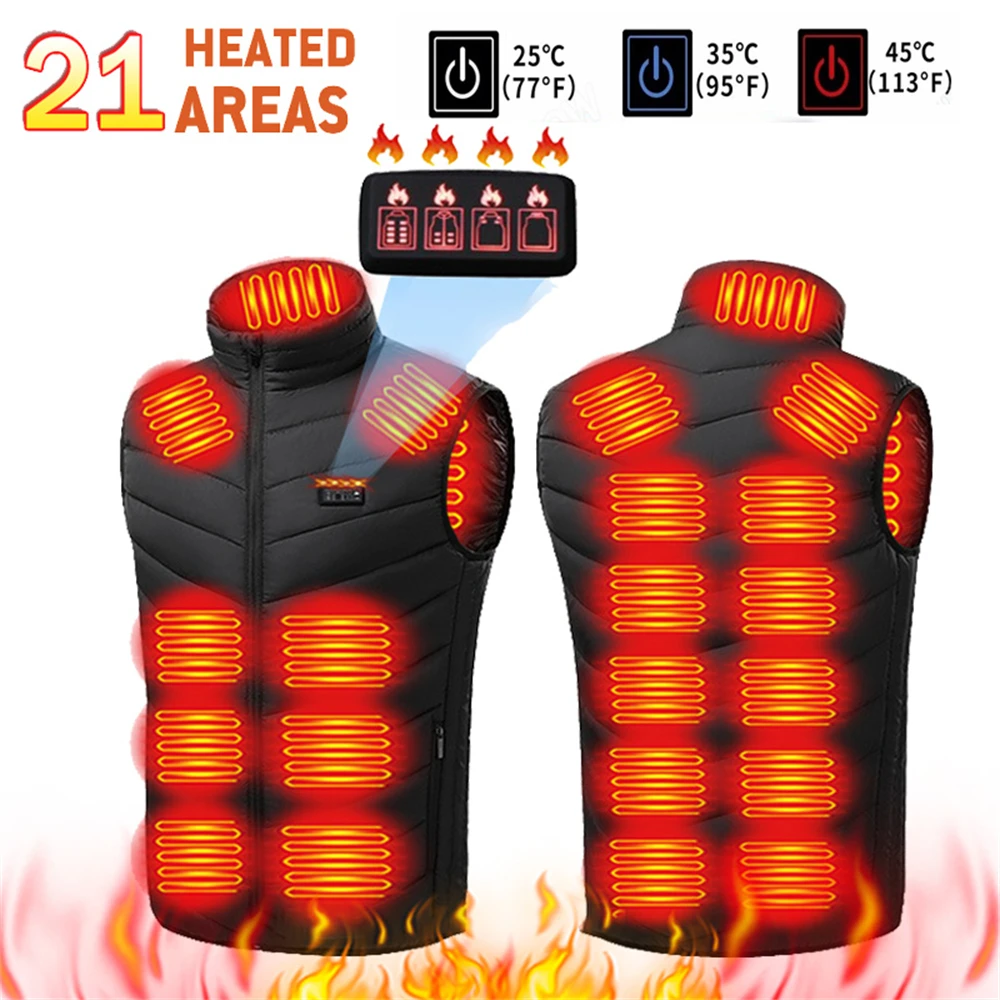 21 Zone Heated Vest Men's Jacket Heated Winter Women's Electric USB Heater Jacket Hunting Vest Winter Heated Jacket Coat M-4XL