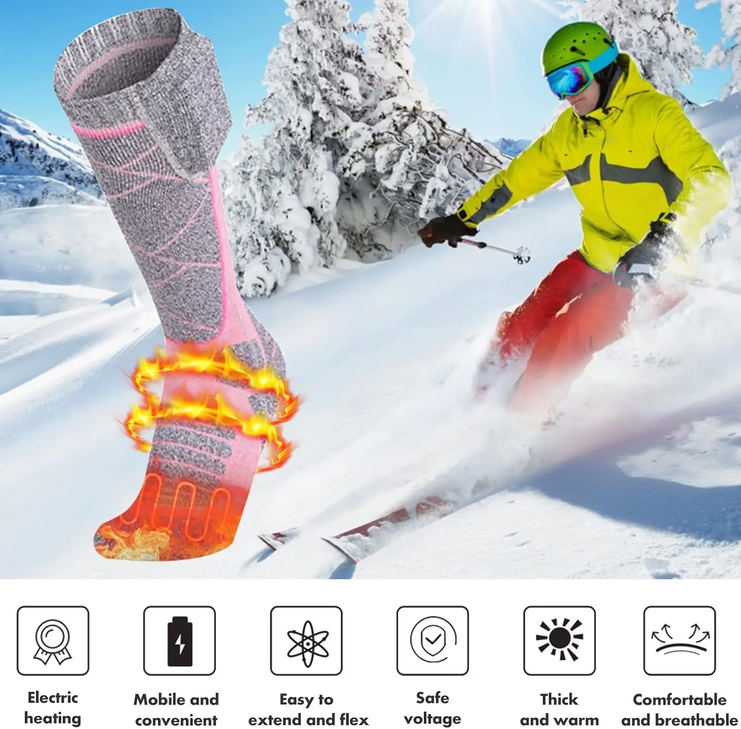 USB Rechargeable Heated Socks for Men/Women Electric Foot Warmers Thermal Winter Socks for Skiing Hunting Hiking Outdoor