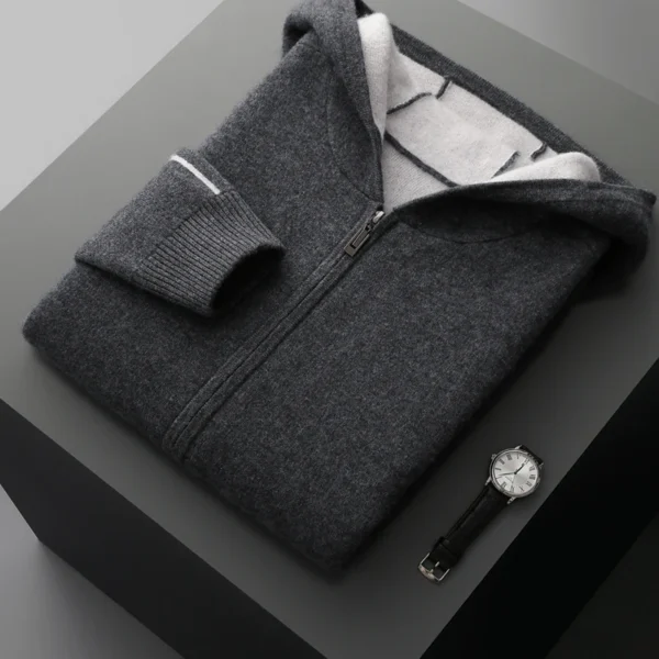 Zipper autumn and winter new 100% cashmere men o collar sweater loose fashion cardigan slim warm knit solid color long sleevetop - Image 4