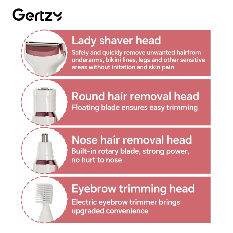 4-in-1 Rechargeable Electric Razor for Women - Face, Nose, Legs, Underarm, Bikini Trimmer - Wet & Dry, Painless Grooming Kit - Image 11