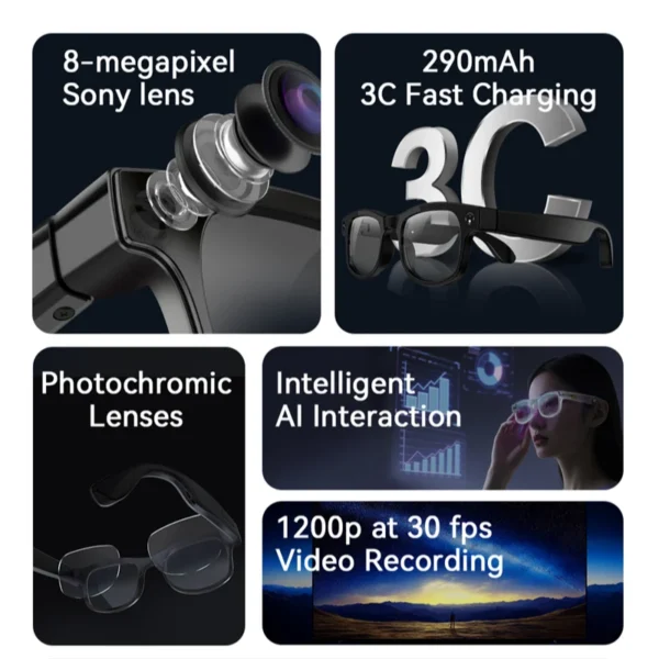 Xiaomi 6K AI Smart Glasses 800W Pixel Camera Bluetooth HD Call Voice Assistant Stereo Music Player Translate Photochromic Glasse - Image 3