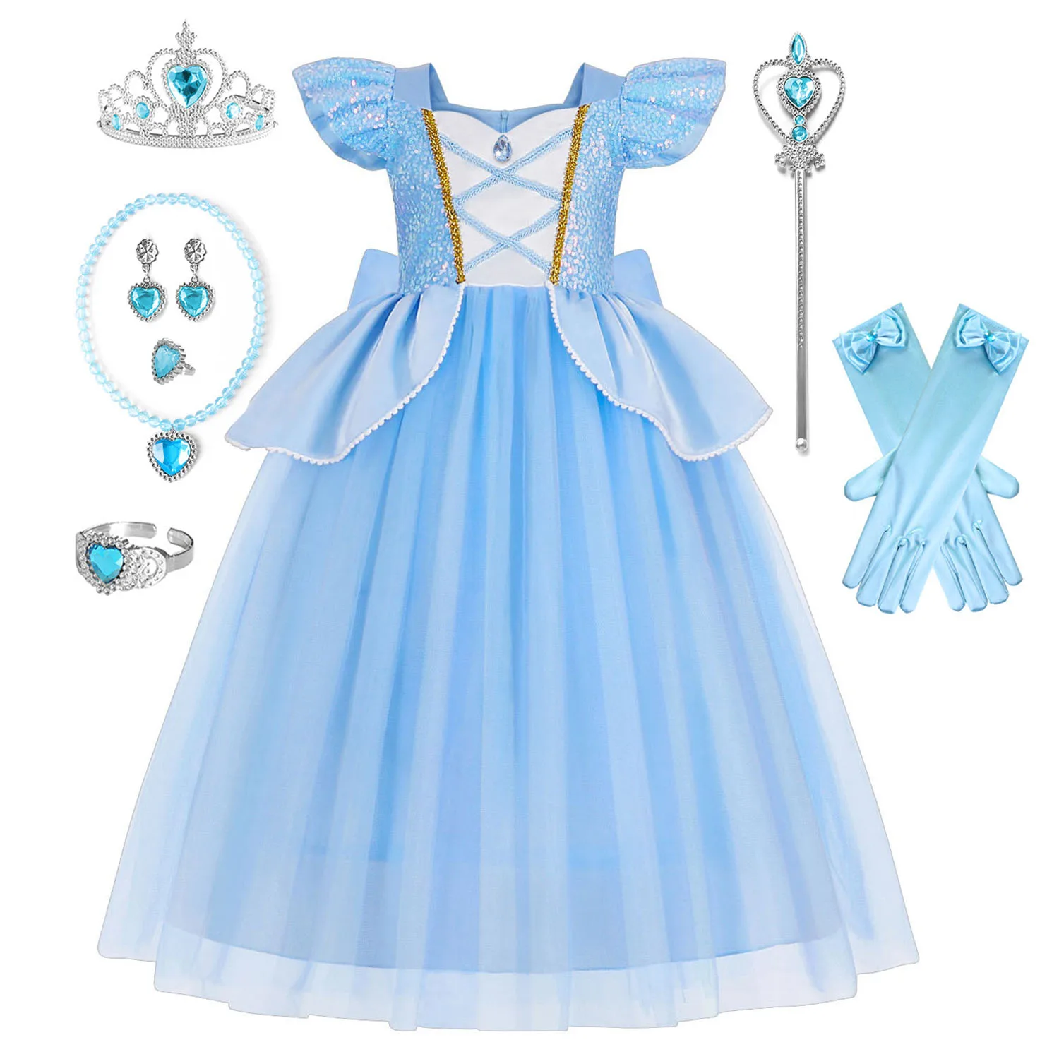 Little Girls Blue Butterfly Cinderella Princess Cosplay Costume Girls Birthday Party Holiday Halloween Fancy Easter Dress - Image 3