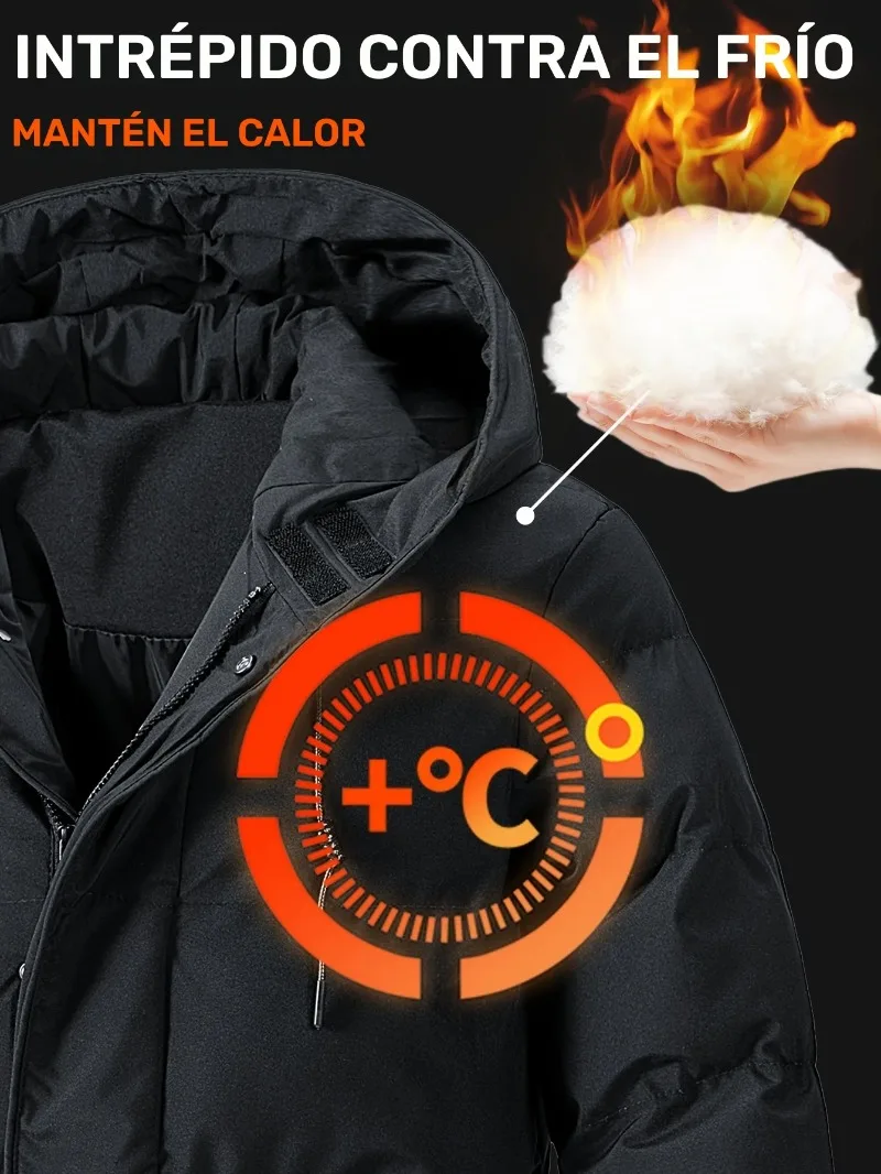 Men'S Heavyweight Winter Coat Windproof Cold Weather Jacket with Full-Length Zipper, Hooded Long Formality, Large Front Pockets - Image 4