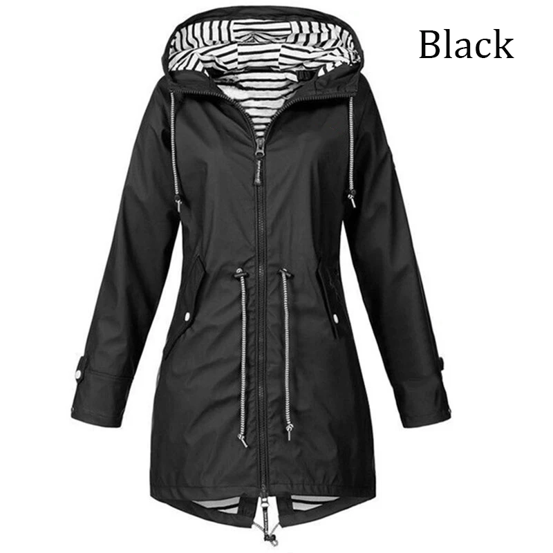 Fashionable women's windproof and waterproof trench coat Long sleeved coat Casual pants Zipper hooded raincoat S~5XL - Image 5