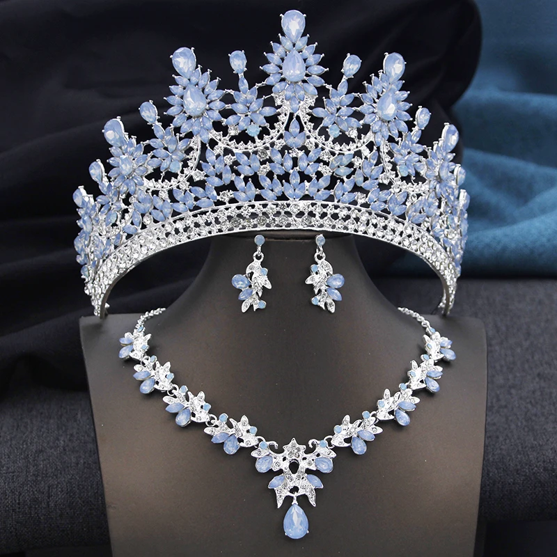 High Opal Pink Tiaras and necklace earrings Bridal Jewelry Sets for Women Brides Wedding Crown Prom Birthday Costume Accessories - Image 4