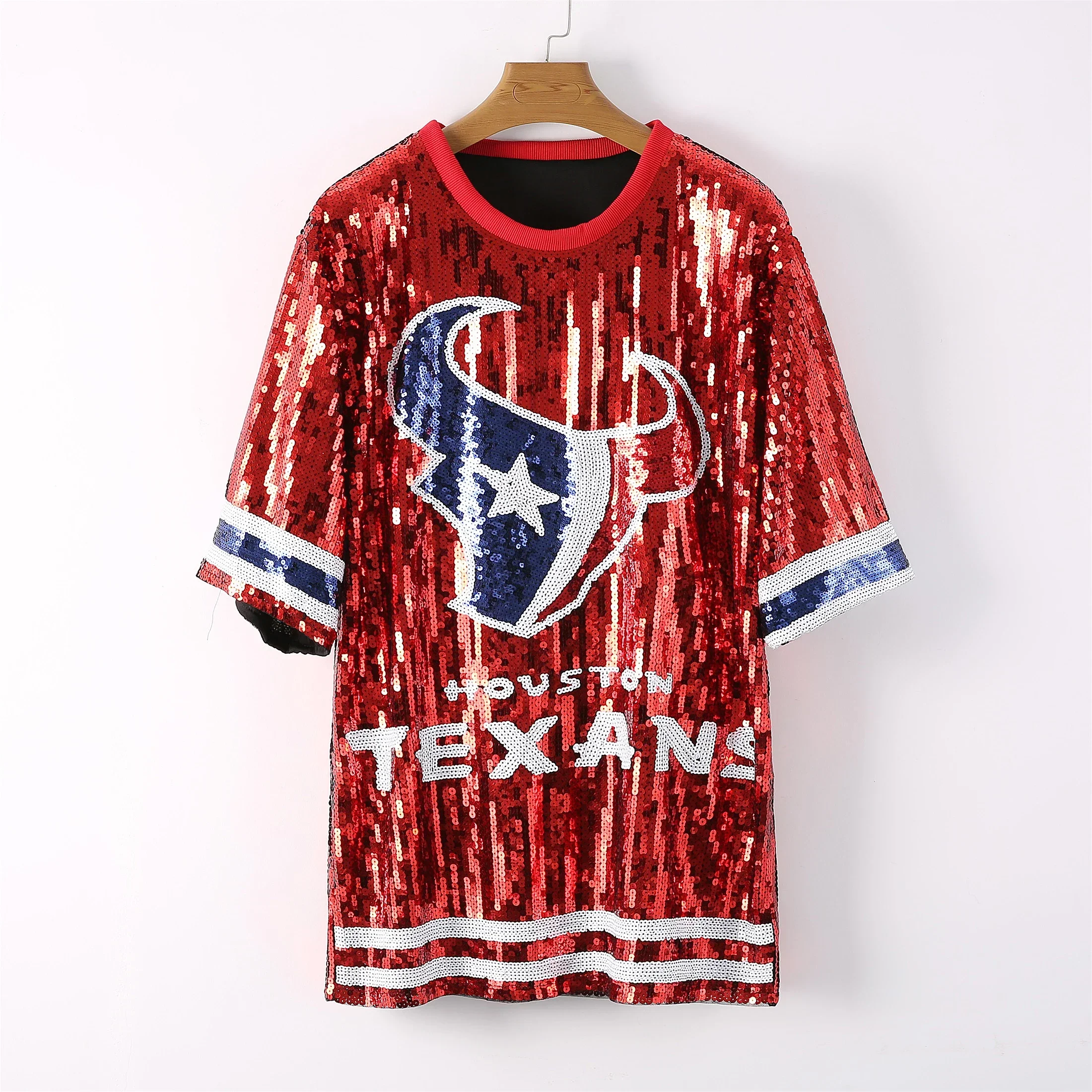 2023 Summer New Blue Game Day Women Sequin Shirt Female Dress - Image 5