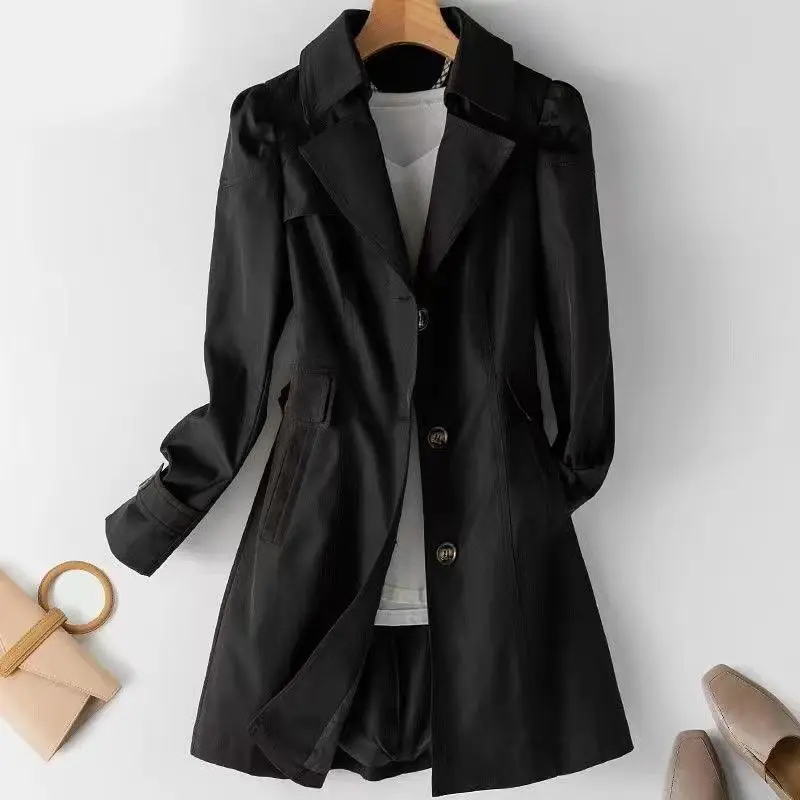 Trench Coat for Women 2025 Autumn Winter New Slim Women's Clothing Korean Double-breasted Small Mid-length Jacket - Image 4
