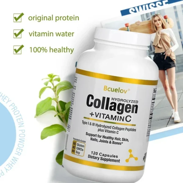 Hydrolyzed Collagen Peptides + Vitamin C, Types I & III Support Healthy Hair, Skin, Nails, Joints & Bones Boosts Immunity - Image 5