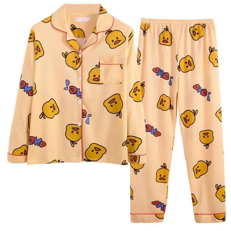 Women's Pajamas New Autumn Spring Long Sleeve Sleepwear Set Striped cartoon pyjama Woman Home Nightwear Set Cardigan Plus Size - Image 3