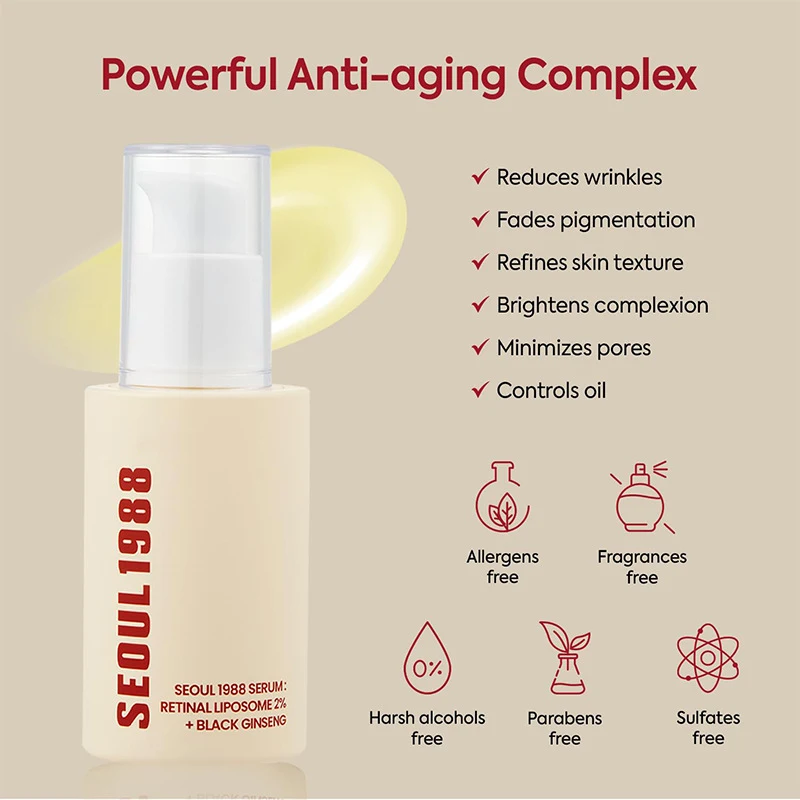 Korean 1988 Retinol Face Care Serum,Black Ginseng Niacinamide Vitamin C Moisturizing Firming Ampoule,Anti Aging Wrinkle Skincare - Image 4