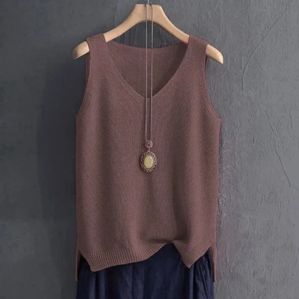 Fashion V Neck Sleeveless Loose Women Knitted Sweater Vest Casual Solid Color Simple Tops Pullover Autumn Winter Basic Jumper - Image 2