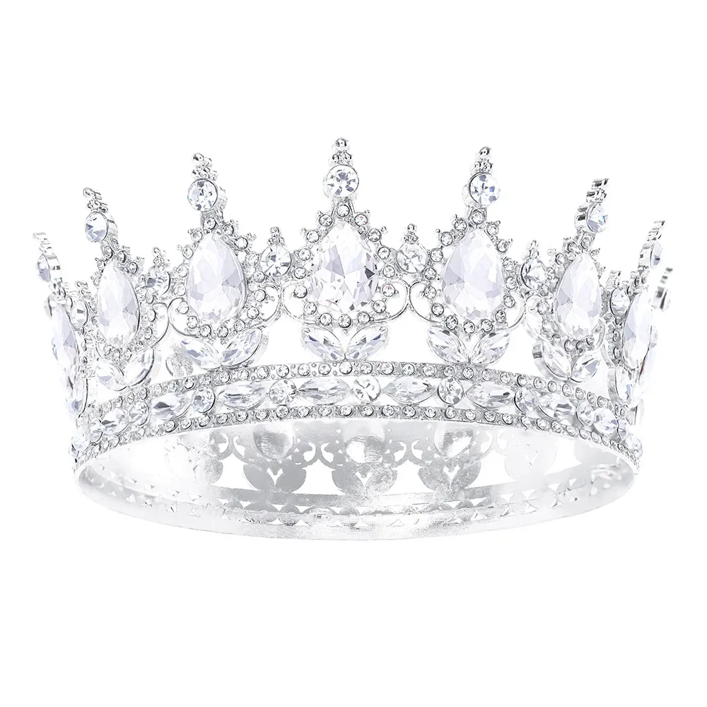 Elegant Queen round Crown Headwear Bridal Baroque Colorful Rhinestone Hair Accessory Noble Atmosphere Whole Circle Crown - Image 5