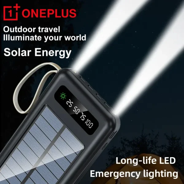 OnePlus Solar Power Bank 50000mAh Large Capacity Mobile Power Fast Charging Battery Dual USB 4 Cables For iPhone Samsung Huawei - Image 4