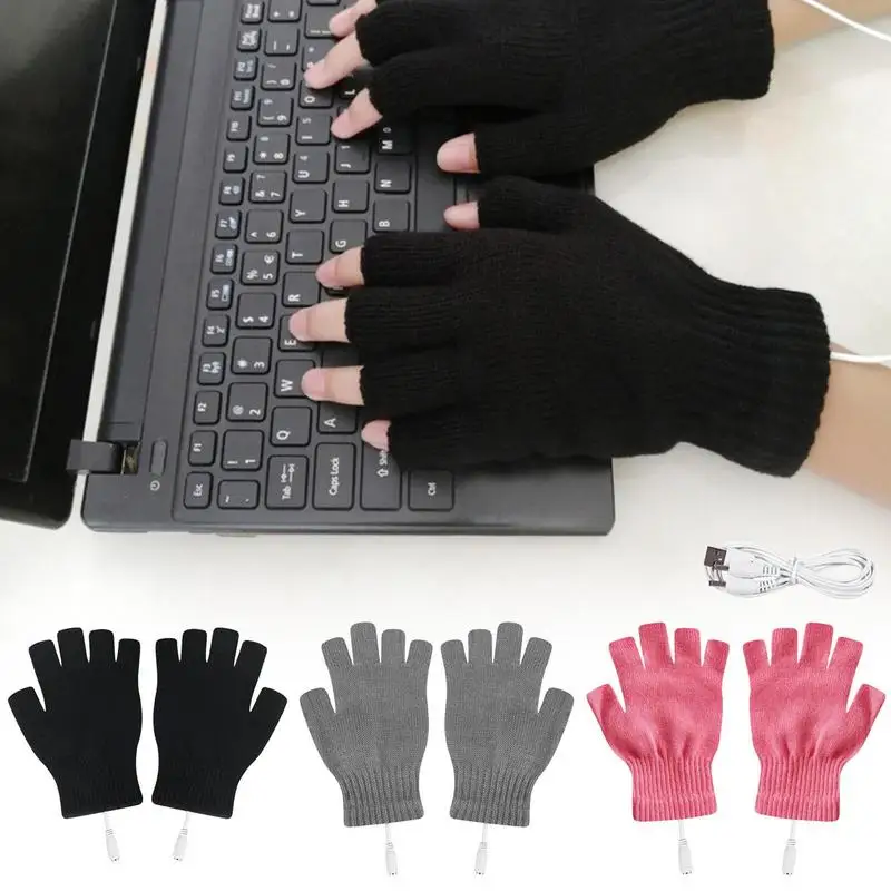 USB Heated Gloves USB Rechargeable Heating Mittens Winter Washable Half Hand Warmers Electric Thermal Gloves For Cold Weather - Image 3