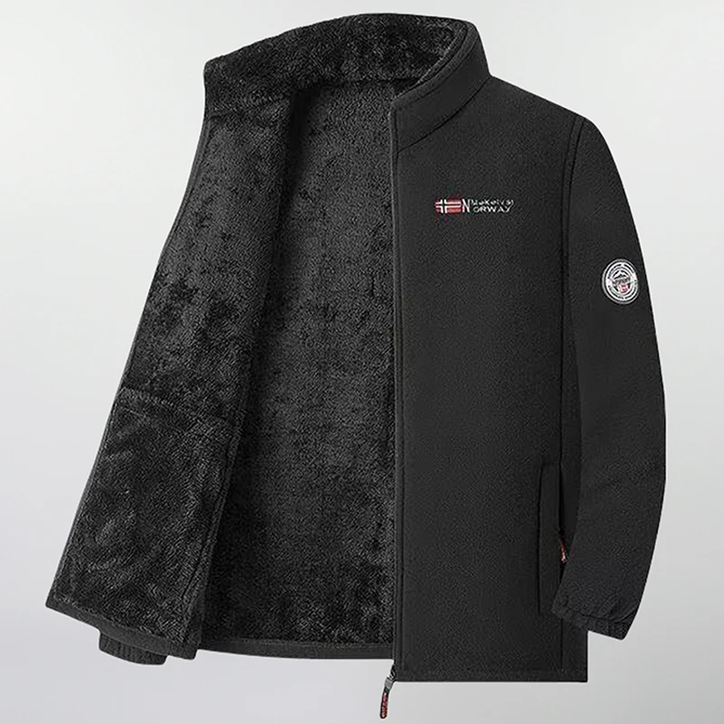 Men's Polar Fleece Jacket Winter Windproof Stand Collar Coat Zip-Up Thermal Fleece Lined Coats Casual Warm Outwear Men Clothing - Image 5