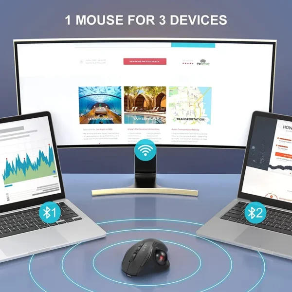 Ergonomic Wireless Trackball Mouse Easy Thumb Control Precision Smooth Tracking, Ergonomic Comfort Design, for Windows, PC Mac - Image 3