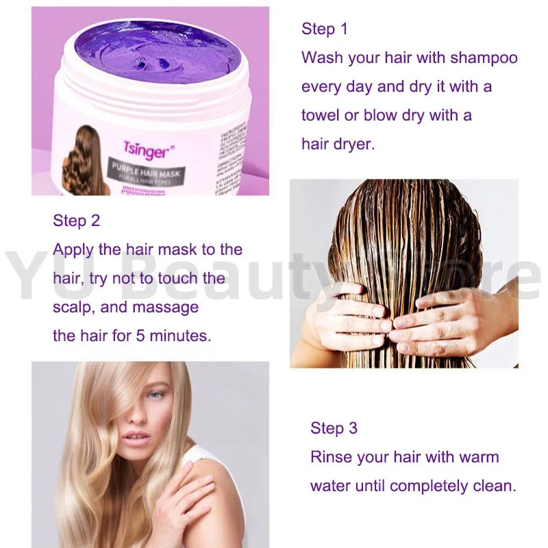 Purple Repair Hair Mask Keratin Deep Nourishing Dry Frizzy Damaged Treatment Collagen Magical 5 Second Soft Shiny Care 200ml - Image 6