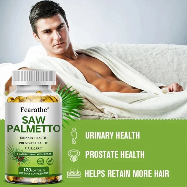 Saw Palmetto Capsules Men's Prostate Health, Hair Growth, Urinary Tract Health, Frequent Urination Natural, Dietary Supplement - Image 3
