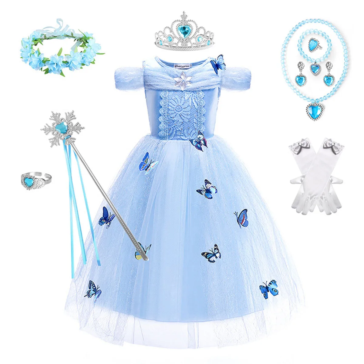 Little Girls Blue Butterfly Cinderella Princess Cosplay Costume Girls Birthday Party Holiday Halloween Fancy Easter Dress - Image 4