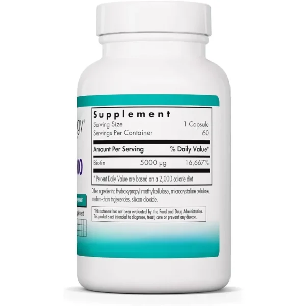 Nutritional biotin supplement -5000mcg biotin, hair, skin, and nail vitamins, 60 vegetarian capsules - Image 2