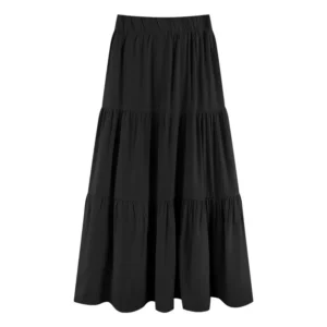 Spring Summer White A- Line Midi Skirt Women's New Splicing Design Half-length Black Polyester Fiber Gown with 3D Decoration