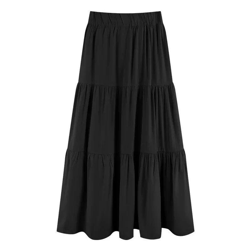 Spring Summer White A- Line Midi Skirt Women's New Splicing Design Half-length Black Polyester Fiber Gown with 3D Decoration