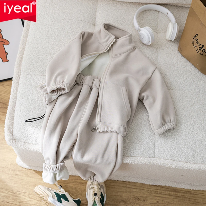 IYEAL Children's Baby Clothing Sets Winter Fleece Casual 2 PCS Kids Sets Sport Suit for Baby Girls Boys Clothes Coat+Pants 1-6 Y - Image 4