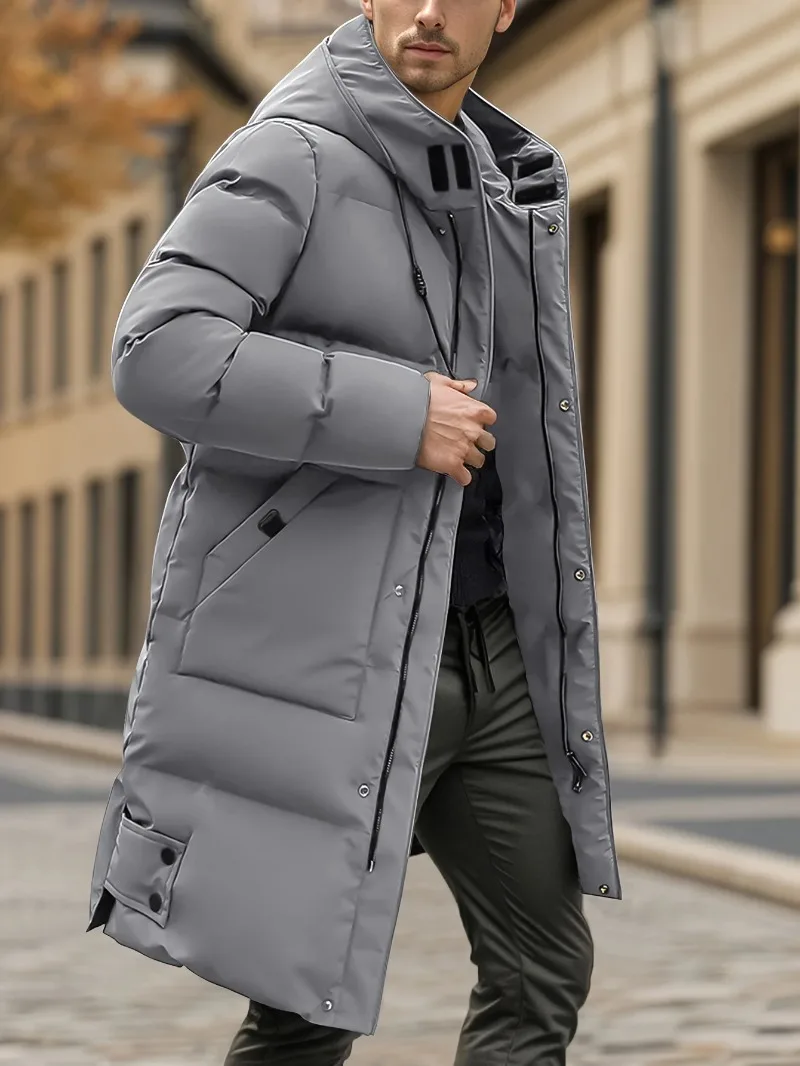 Men'S Heavyweight Winter Coat Windproof Cold Weather Jacket with Full-Length Zipper, Hooded Long Formality, Large Front Pockets - Image 3