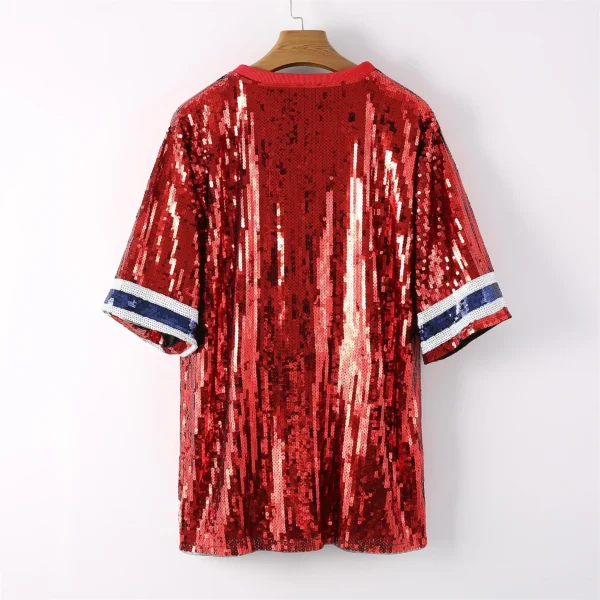 2023 Summer New Blue Game Day Women Sequin Shirt Female Dress - Image 6