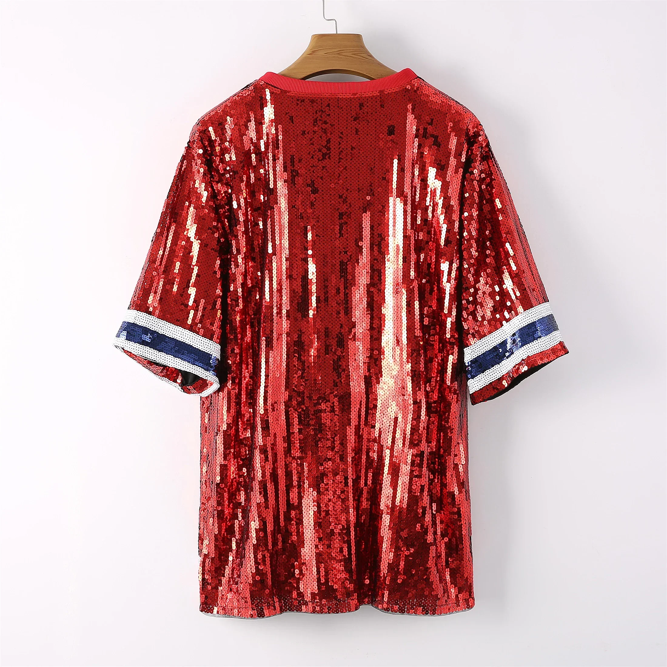 2023 Summer New Blue Game Day Women Sequin Shirt Female Dress - Image 6