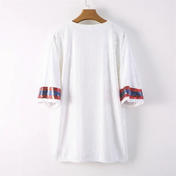2023 Summer New Blue Game Day Women Sequin Shirt Female Dress - Image 4