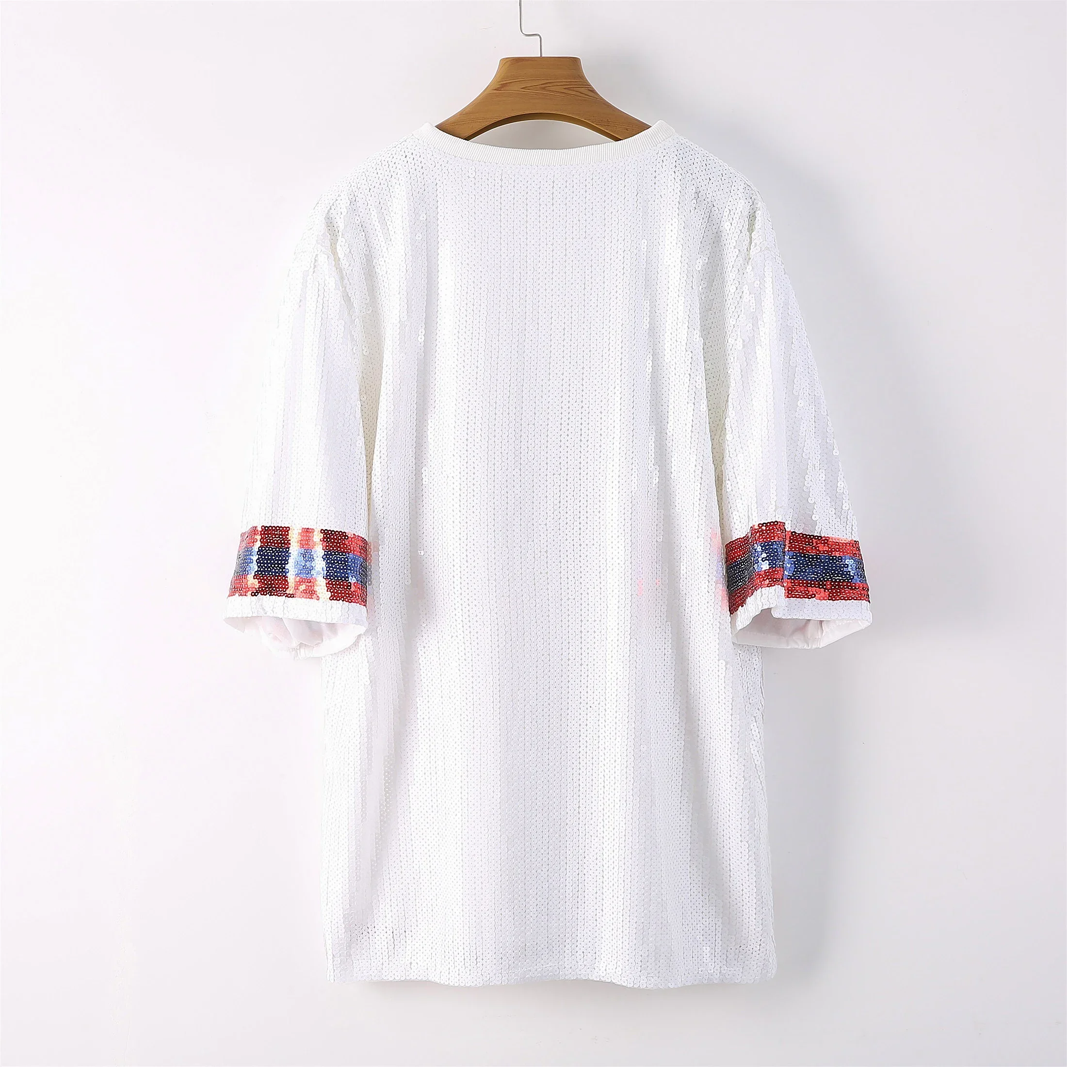 2023 Summer New Blue Game Day Women Sequin Shirt Female Dress - Image 4