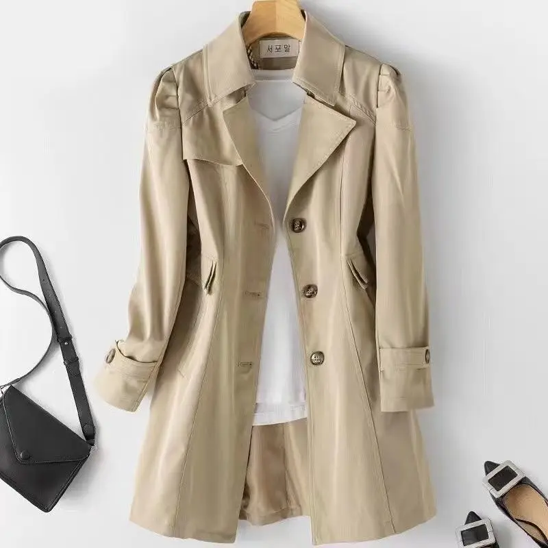 Trench Coat for Women 2025 Autumn Winter New Slim Women's Clothing Korean Double-breasted Small Mid-length Jacket - Image 3