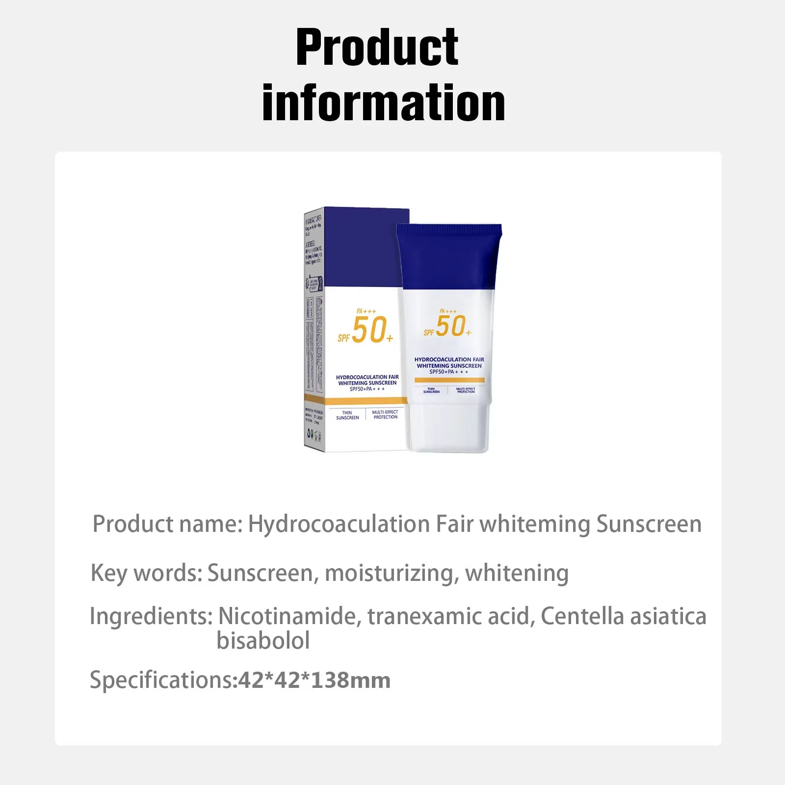Hydrocoaculation Fair Whitening Sunscreen SPF50+ PA+++ 50ml - Moisturizing, Waterproof & Non-Sticky UV Shield - Image 2