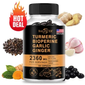4-in-1 Turmeric Ginger Supplement with Pepperin 2360 Mg with Garlic Curcumin Black Pepper, for Joint, Digestive & Immune Support