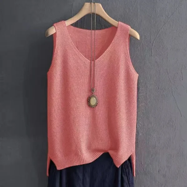 Fashion V Neck Sleeveless Loose Women Knitted Sweater Vest Casual Solid Color Simple Tops Pullover Autumn Winter Basic Jumper - Image 4