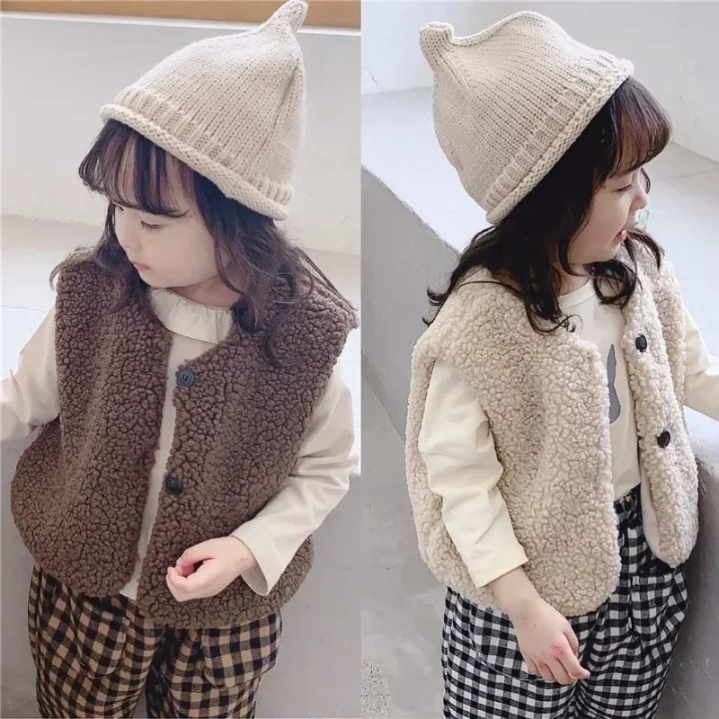 Autumn Winter Baby Lamb Wool Plus Velvet Waistcoat Girls Boys Plush Vest Single Breasted V Neck Child Warm Fashion Warm Coat - Image 6