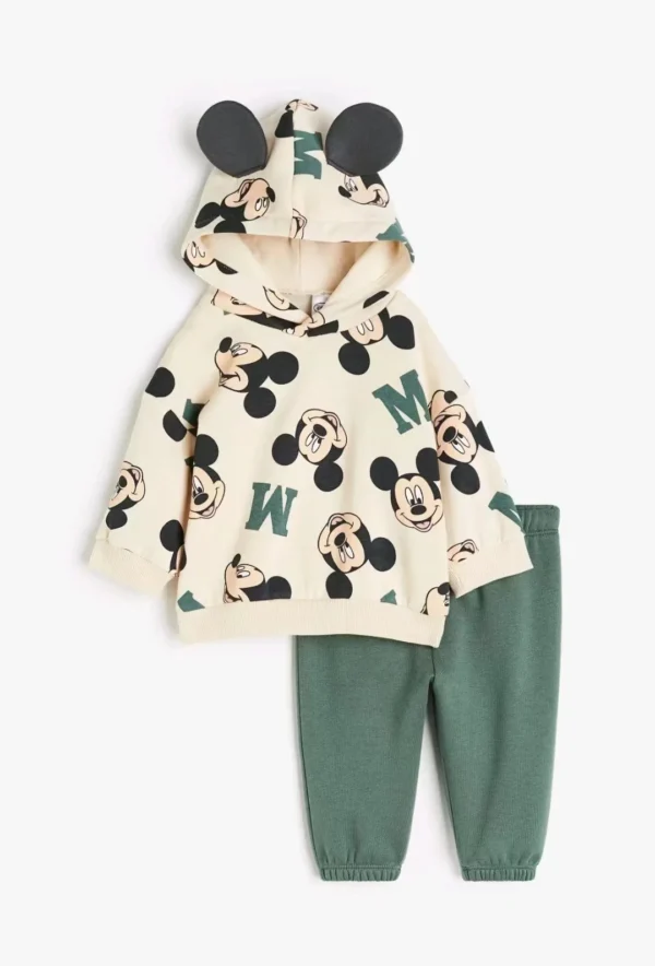 Mickey Cartoon Printed Long Sleeved Pullover Hooded Sweatshirt Long Pants Set Children's Sportswear Autumn And Winter Cloths - Image 2