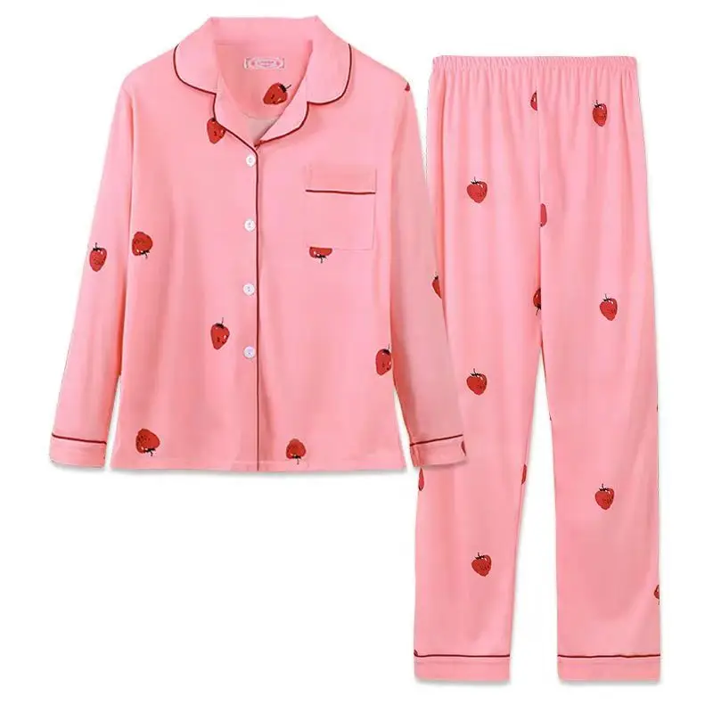 Women's Pajamas New Autumn Spring Long Sleeve Sleepwear Set Striped cartoon pyjama Woman Home Nightwear Set Cardigan Plus Size - Image 6