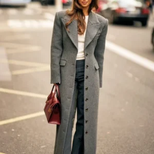 Fashion Waist Cinching Woolen Long Coats For Women Lapel Long Sleeve Single-breasted Shoulder Pad Coat New Lady Commuter Outwear