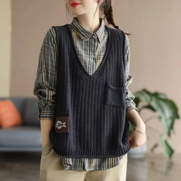 Female Sweater Solid Cropped Waistcoat Short Pullover Women's Knitted Vest Clothing Trend 2024 On Offer Formal Casual Fashion - Image 4