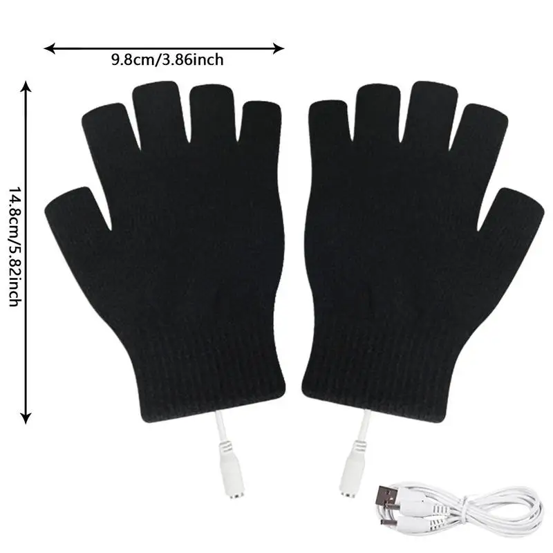 USB Heated Gloves USB Rechargeable Heating Mittens Winter Washable Half Hand Warmers Electric Thermal Gloves For Cold Weather - Image 6