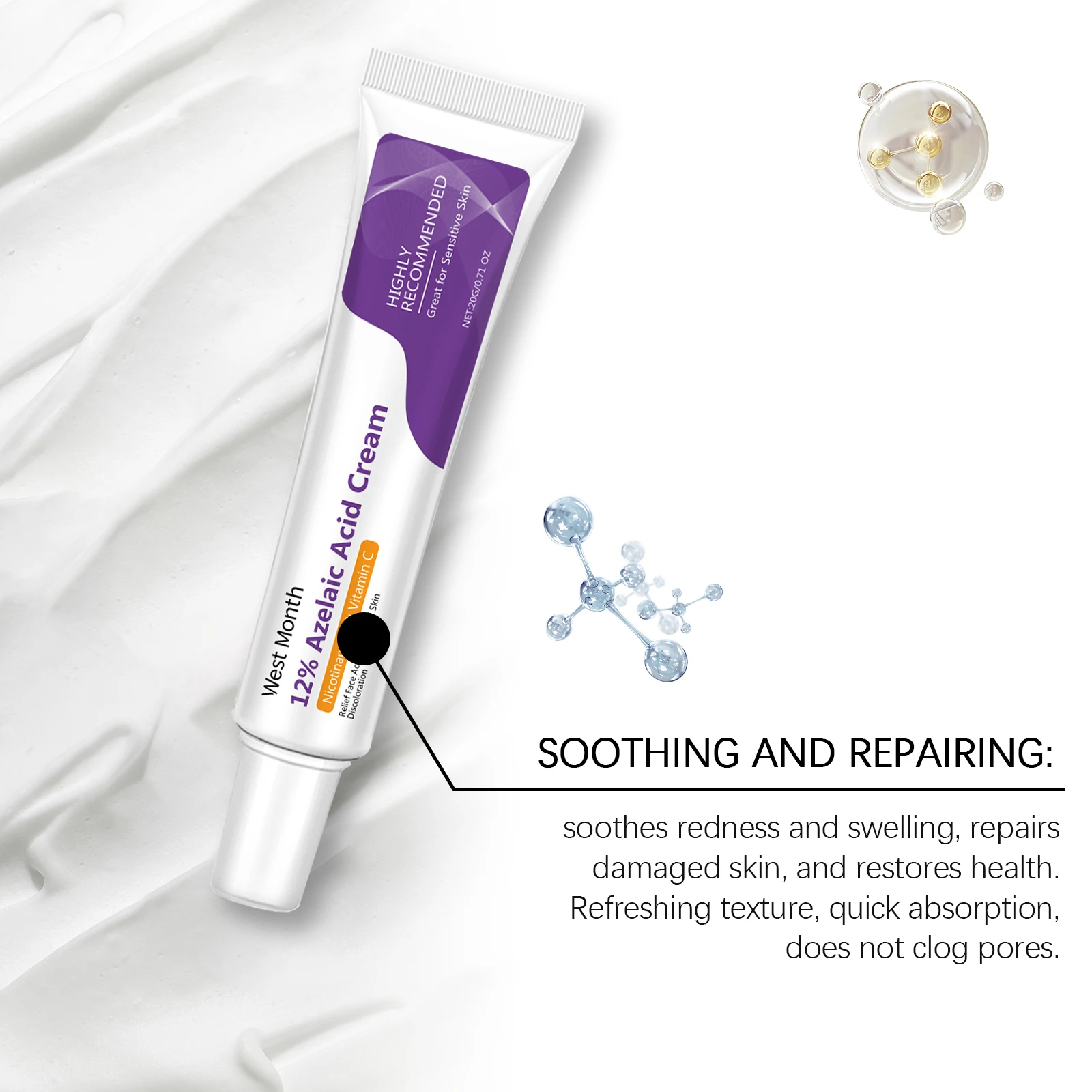 Azelaic Acid Face Care Cream Repair Acne Pores Reshape Smooth Skin Facial Massage Cream Long-lasting Keep Fresh Clean Cream - Image 4