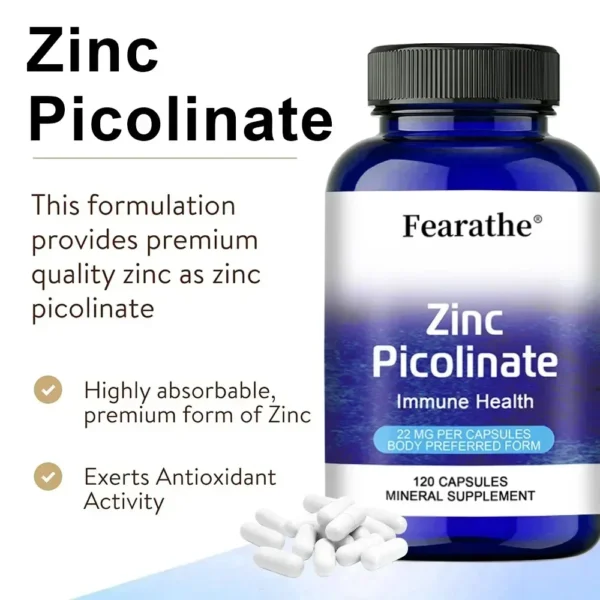 Fearathe Zinc Picolinate, Immune Health, 22 Mg, Antioxidant, Immune Health, Highly Absorbable Zinc Supplement - Image 5