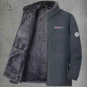 Men's Polar Fleece Jacket Winter Windproof Stand Collar Coat Zip-Up Thermal Fleece Lined Coats Casual Warm Outwear Men Clothing
