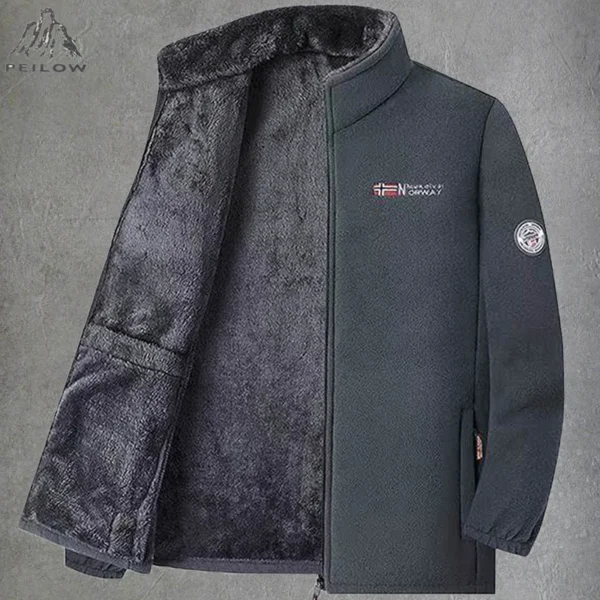 Men's Polar Fleece Jacket Winter Windproof Stand Collar Coat Zip-Up Thermal Fleece Lined Coats Casual Warm Outwear Men Clothing