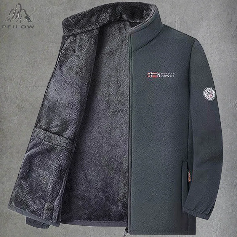Men's Polar Fleece Jacket Winter Windproof Stand Collar Coat Zip-Up Thermal Fleece Lined Coats Casual Warm Outwear Men Clothing