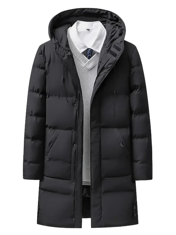 Men'S Heavyweight Winter Coat Windproof Cold Weather Jacket with Full-Length Zipper, Hooded Long Formality, Large Front Pockets - Image 5