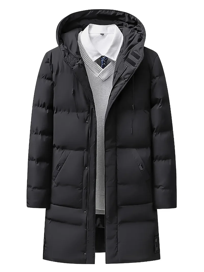 Men'S Heavyweight Winter Coat Windproof Cold Weather Jacket with Full-Length Zipper, Hooded Long Formality, Large Front Pockets - Image 5