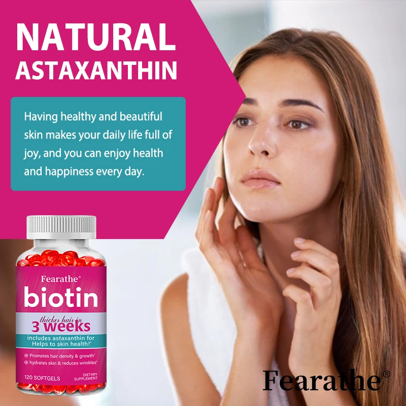 Biotin Supplement - Contains Astaxanthin To Promote Hair Growth, Hydrate Skin, Reduce Wrinkles, and Promote Healthy Skin - Image 3